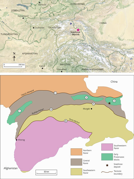 نقشه زمین شناسی کانسار اسنیژنه تاجیکستان