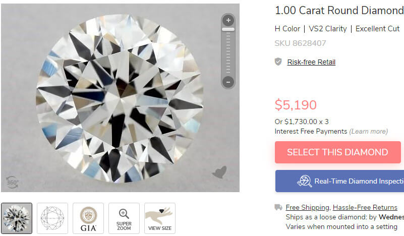 مقایسه قیمت الماس با رنگ H