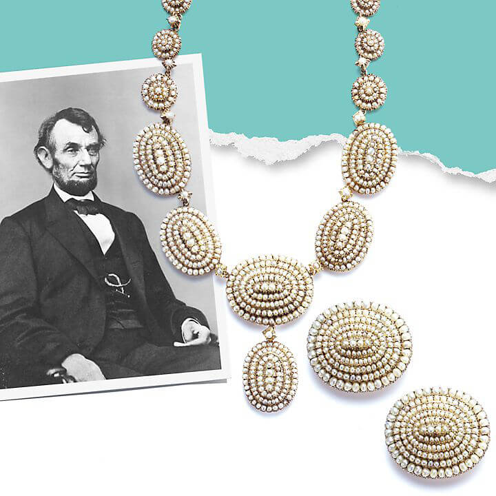 1862، رئیس جمهور آبراهام لینکلن، گردنبند و گوشواره مروارید دانه تیفانی را برای همسرش خریداری کرد که آنها را در مراسم جشن افتتاحیه می پوشاند.