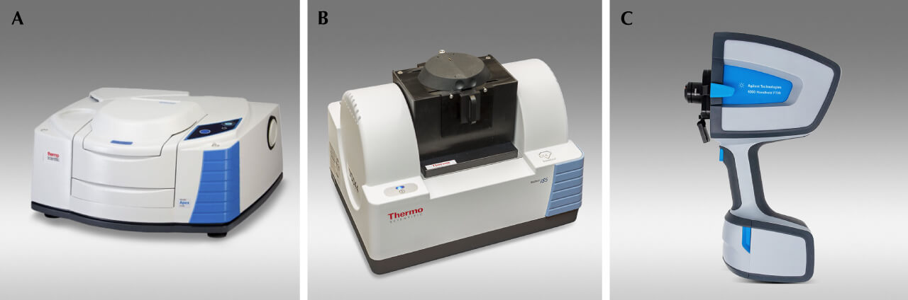 دستگاههای تجاری FTIR شامل مدل رومیزی پژوهشی Thermo Fisher، دستگاه قابل حمل GIA DiamondCheck و مدل دستی Agilent